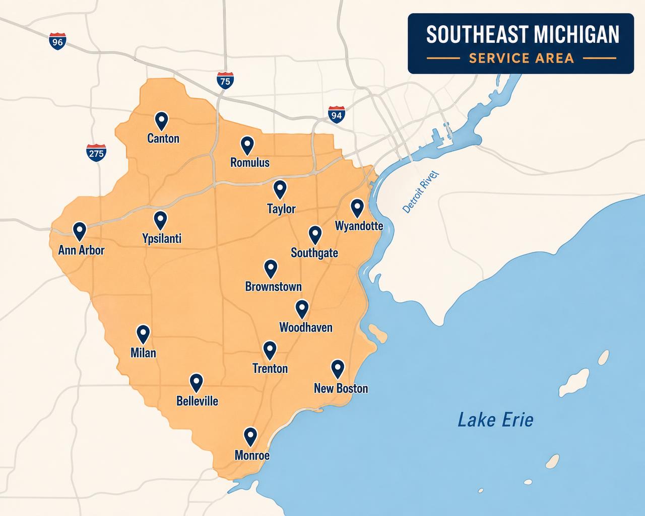 Map of the Southeast Michigan communities we serve